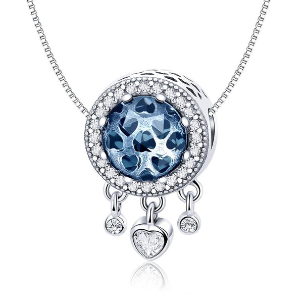 Blue Hearts Sterling Silver Zircon CZ Bead Charm Bracelet Necklace