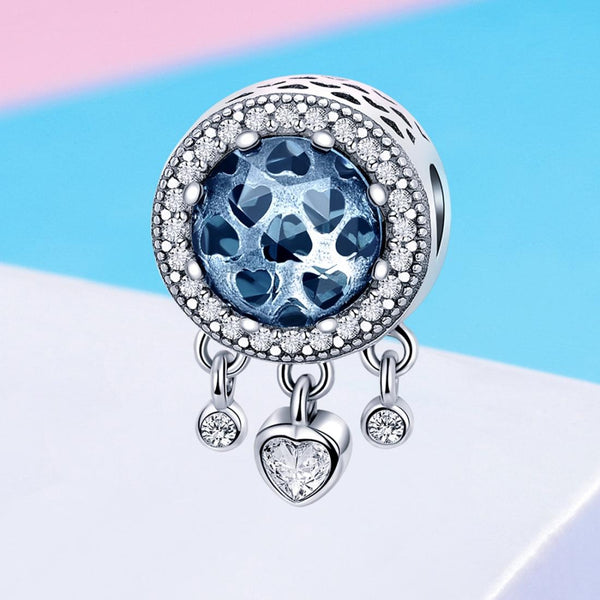 Blue Hearts Sterling Silver Zircon CZ Bead Charm Bracelet Necklace