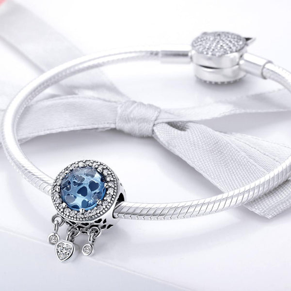 Blue Hearts Sterling Silver Zircon CZ Bead Charm Bracelet Necklace