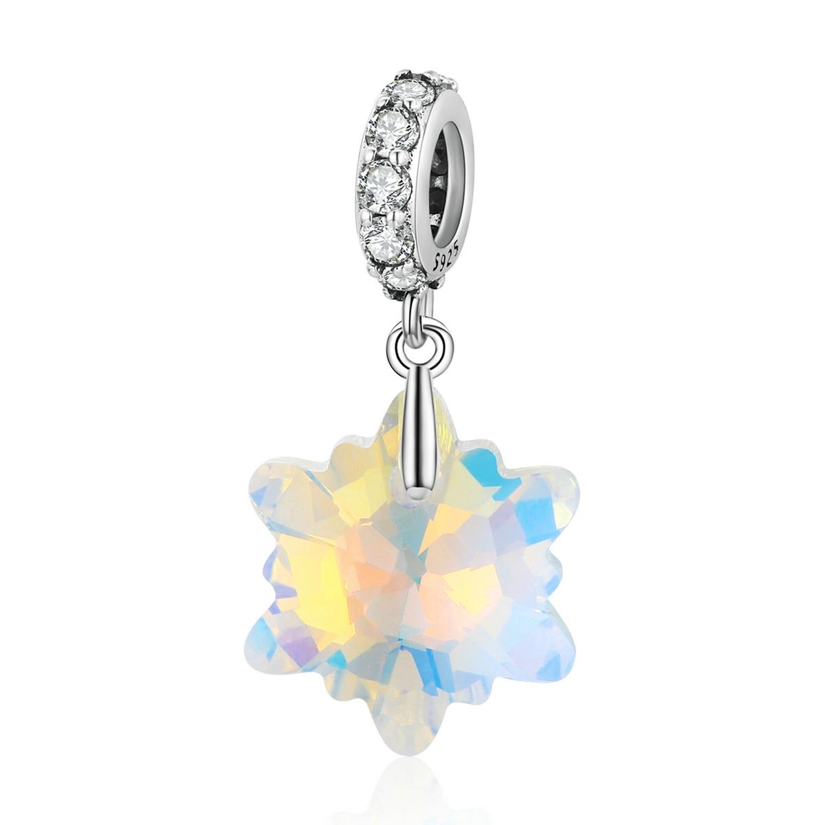 Sparkling Iridescent Snowflake Sterling Silver CZ Bead Charm Bracelet Necklace