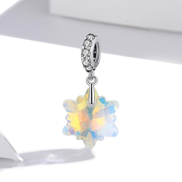 Sparkling Iridescent Snowflake Sterling Silver CZ Bead Charm Bracelet Necklace