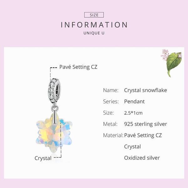 Sparkling Iridescent Snowflake Sterling Silver CZ Bead Charm Bracelet Necklace