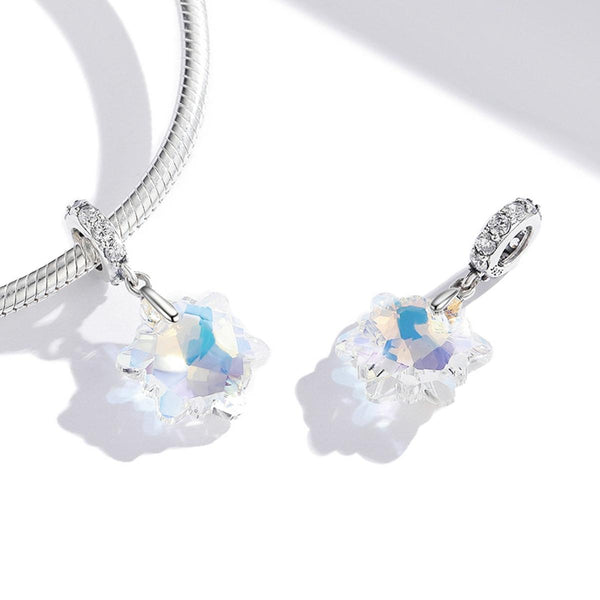 Sparkling Iridescent Snowflake Sterling Silver CZ Bead Charm Bracelet Necklace