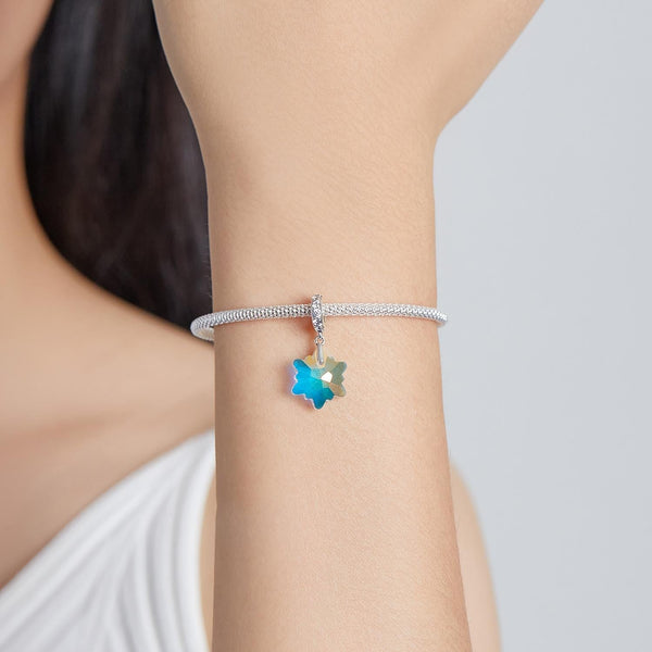 Sparkling Iridescent Snowflake Sterling Silver CZ Bead Charm Bracelet Necklace