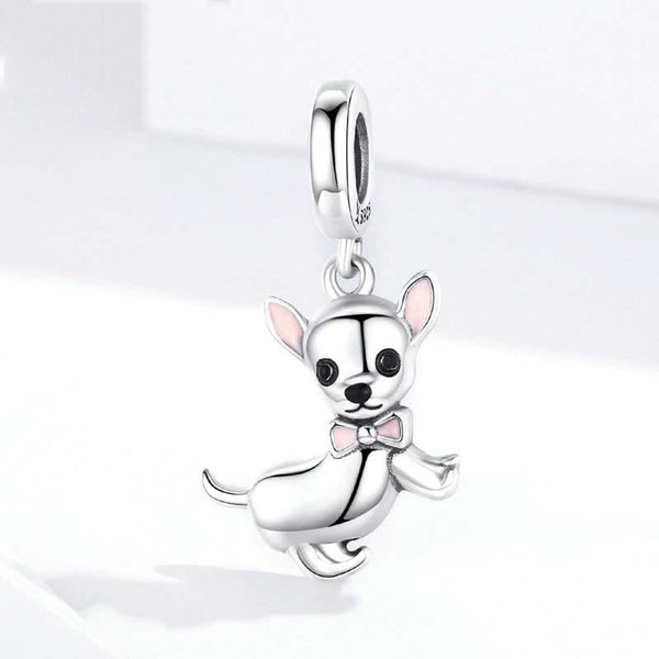 Chihuahua Enamel Sterling Silver Bead Charm Pendant Bracelet Necklace