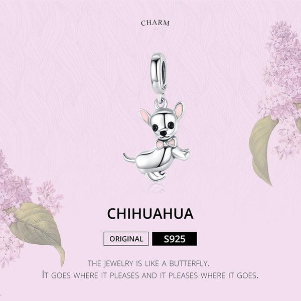 Chihuahua Enamel Sterling Silver Bead Charm Pendant Bracelet Necklace