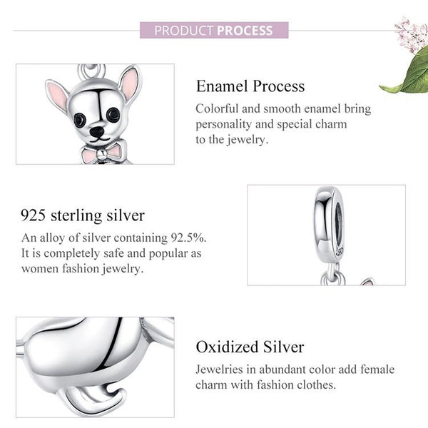 Chihuahua Enamel Sterling Silver Bead Charm Pendant Bracelet Necklace