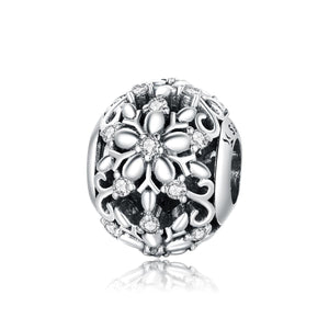 Snowflakes Sterling Silver CZ Spacer Bead Charm Pendant Bracelet Necklace