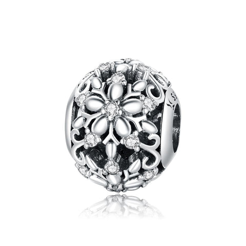 Snowflakes Sterling Silver CZ Spacer Bead Charm Pendant Bracelet Necklace