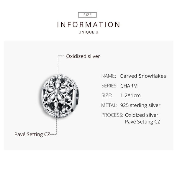 Snowflakes Sterling Silver CZ Spacer Bead Charm Pendant Bracelet Necklace