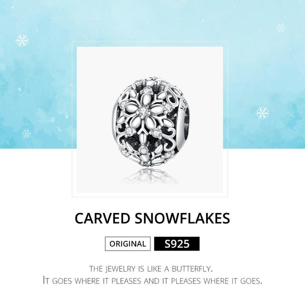 Snowflakes Sterling Silver CZ Spacer Bead Charm Pendant Bracelet Necklace