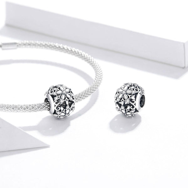 Snowflakes Sterling Silver CZ Spacer Bead Charm Pendant Bracelet Necklace
