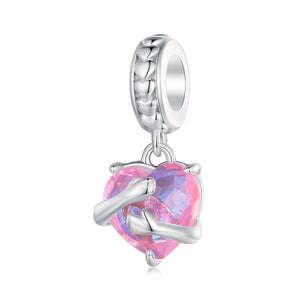 Crystal Heart Hands Sterling Silver Glass Bead Charm Bracelet Necklace