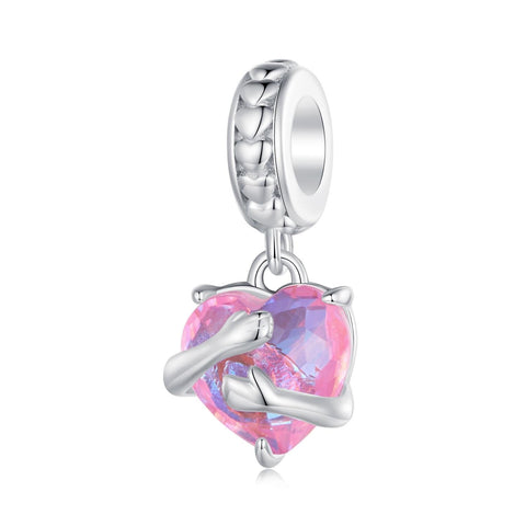 Crystal Heart Hands Sterling Silver Glass Bead Charm Bracelet Necklace