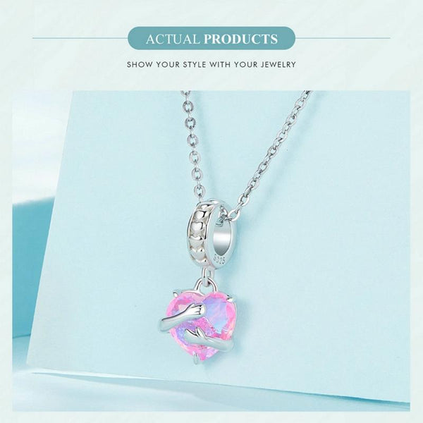Crystal Heart Hands Sterling Silver Glass Bead Charm Bracelet Necklace