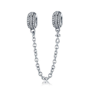 Pave Crystal Sterling Silver Zircon CZ Safety Chain for Bracelet