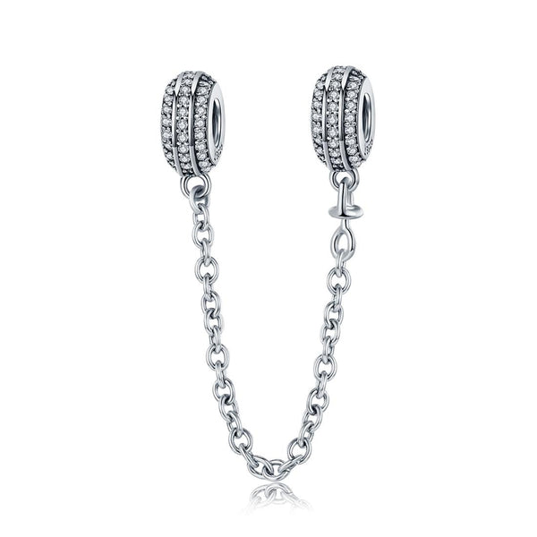 Pave Crystal Sterling Silver Zircon CZ Safety Chain for Bracelet