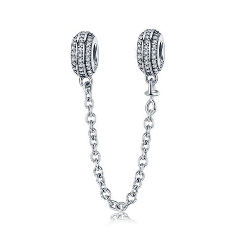 Pave Crystal Sterling Silver Zircon CZ Safety Chain for Bracelet