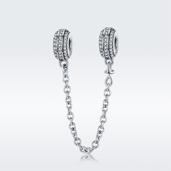 Pave Crystal Sterling Silver Zircon CZ Safety Chain for Bracelet