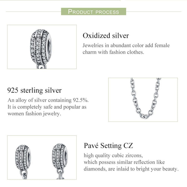 Pave Crystal Sterling Silver Zircon CZ Safety Chain for Bracelet