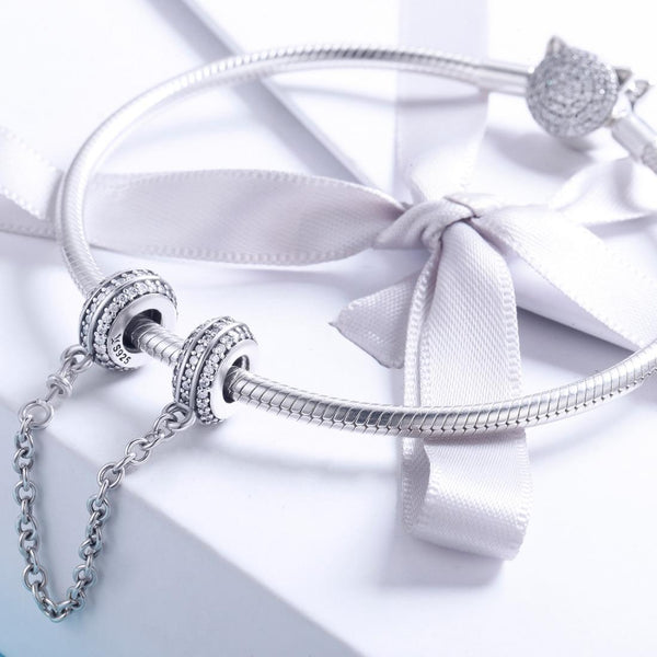Pave Crystal Sterling Silver Zircon CZ Safety Chain for Bracelet