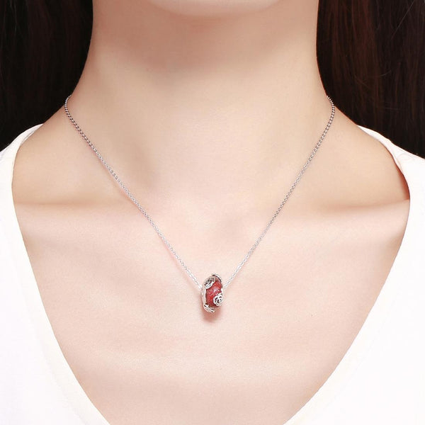Red Glass Rose Flowers Sterling Silver Spacer Bead Charm Pendant Bracelet Necklace