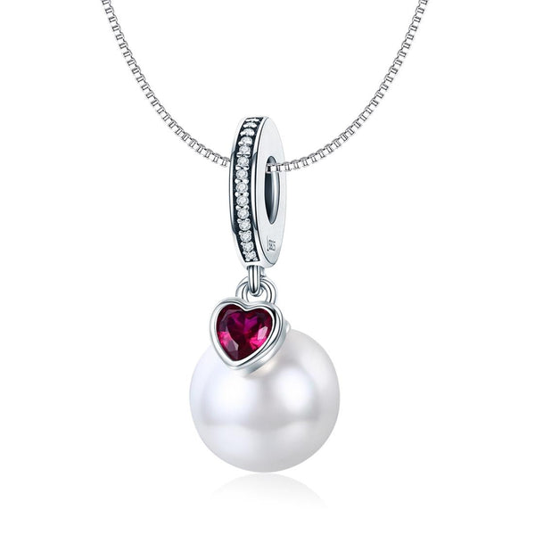 Faux Pearl Heart Sterling Silver Ziron CZ Bead Charm Bracelet
