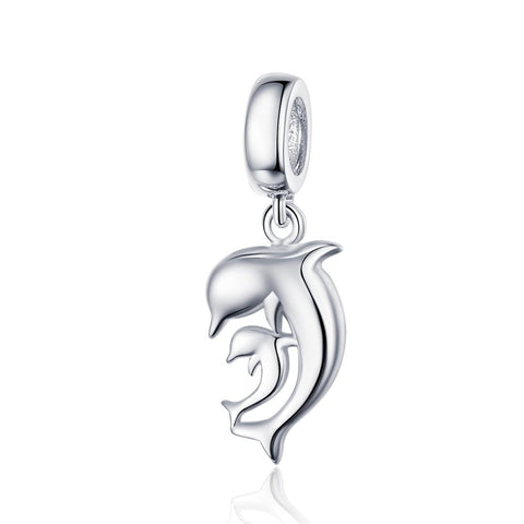 Dolphin Sterling Silver Bead Charm Bracelet Necklace Pendant