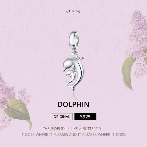 Dolphin Sterling Silver Bead Charm Bracelet Necklace Pendant