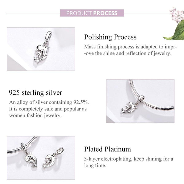 Dolphin Sterling Silver Bead Charm Bracelet Necklace Pendant