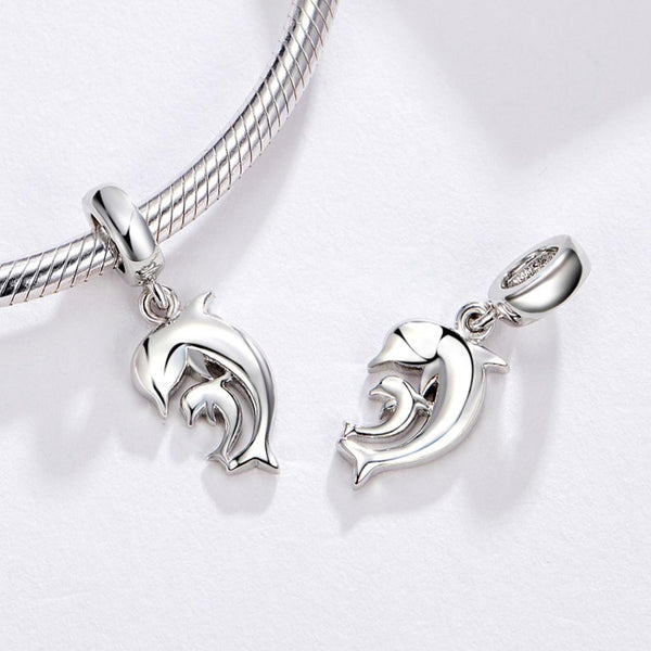 Dolphin Sterling Silver Bead Charm Bracelet Necklace Pendant