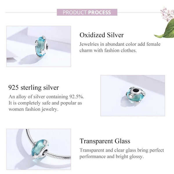 Sea Ocean Starfish Shell Blue Glass Sterling Silver Bead Charm Bracelet Necklace
