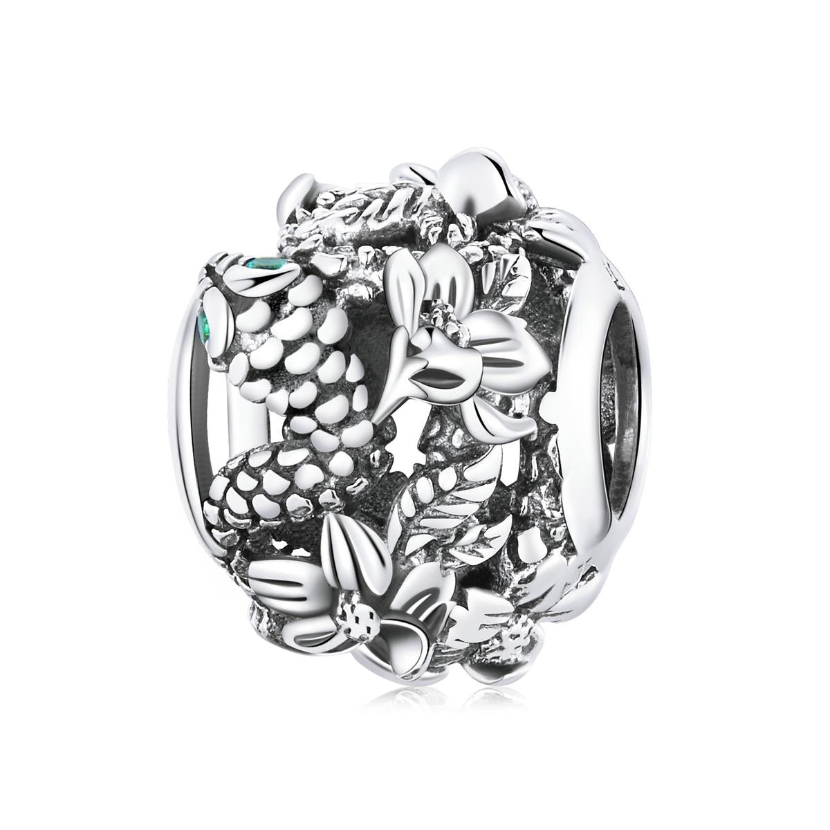 Snake Flowers Sterling Silver Zircon CZ Bead Charm Bracelet Necklace
