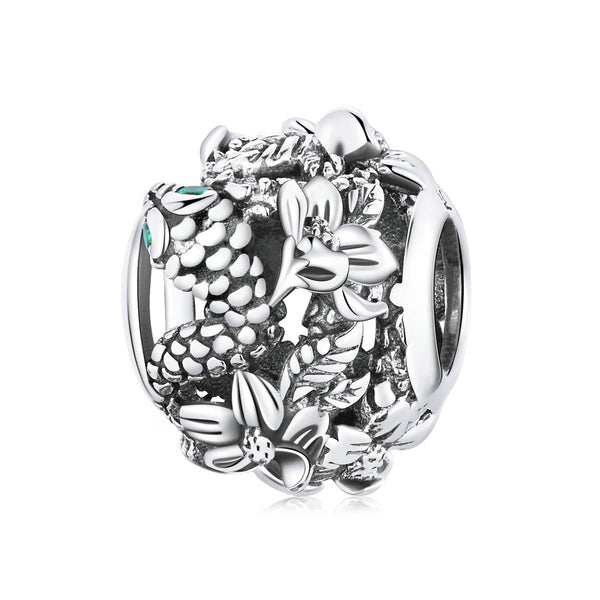 Snake Flowers Sterling Silver Zircon CZ Bead Charm Bracelet Necklace
