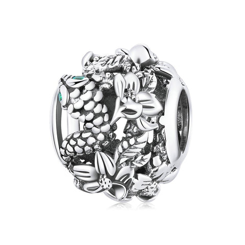 Snake Flowers Sterling Silver Zircon CZ Bead Charm Bracelet Necklace