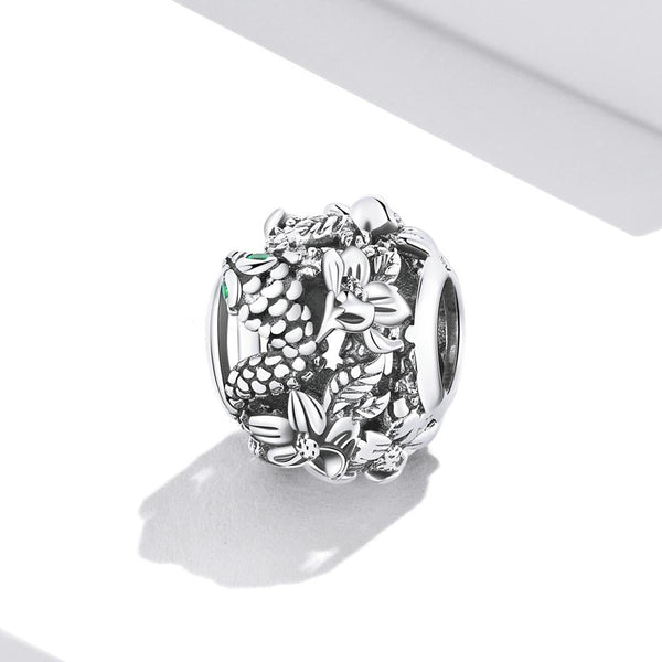 Snake Flowers Sterling Silver Zircon CZ Bead Charm Bracelet Necklace
