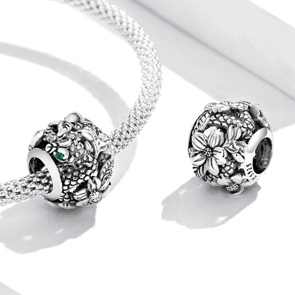 Snake Flowers Sterling Silver Zircon CZ Bead Charm Bracelet Necklace