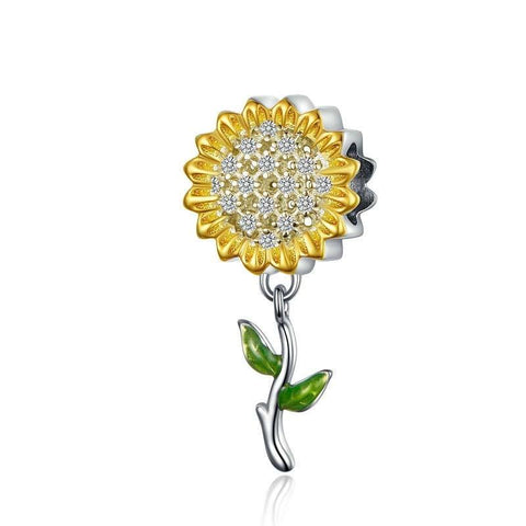 Sunflower Platinum Gold Plated Sterling Silver Crystal Zircon Charm Bracelet Necklace