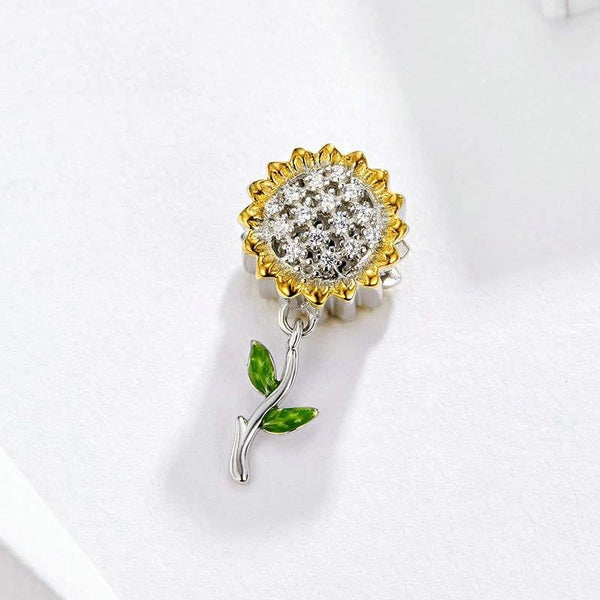 Sunflower Platinum Gold Plated Sterling Silver Crystal Zircon Charm Bracelet Necklace