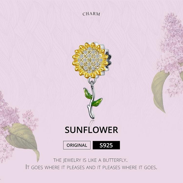 Sunflower Platinum Gold Plated Sterling Silver Crystal Zircon Charm Bracelet Necklace