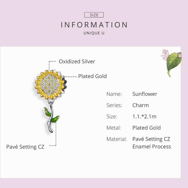 Sunflower Platinum Gold Plated Sterling Silver Crystal Zircon Charm Bracelet Necklace