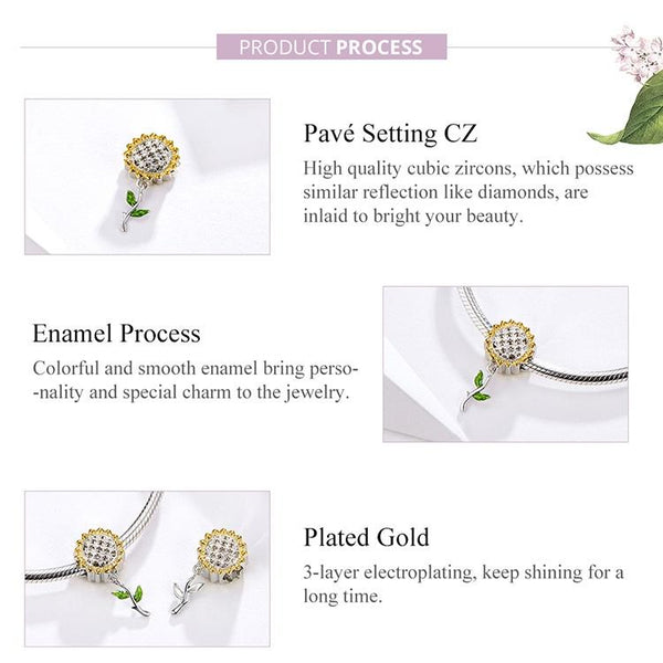 Sunflower Platinum Gold Plated Sterling Silver Crystal Zircon Charm Bracelet Necklace
