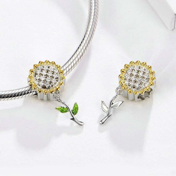 Sunflower Platinum Gold Plated Sterling Silver Crystal Zircon Charm Bracelet Necklace