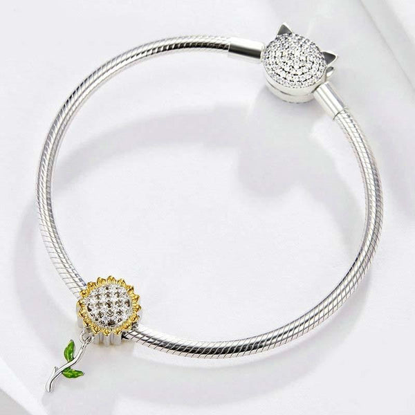 Sunflower Platinum Gold Plated Sterling Silver Crystal Zircon Charm Bracelet Necklace