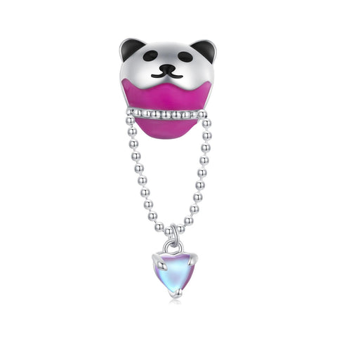 Panda Heart Enamel Sterling Silver Glass Bead Charm Bracelet Necklace