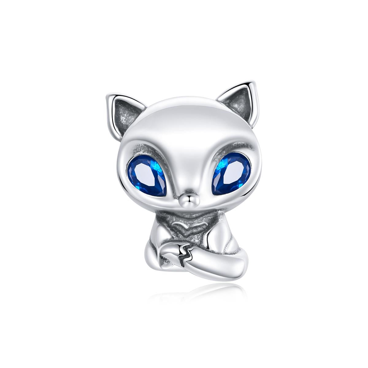 Fox Blue Eyes Sterling Silver Zircon CZ Bead Charm Bracelet Necklace