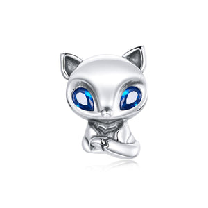 Fox Blue Eyes Sterling Silver Zircon CZ Bead Charm Bracelet Necklace