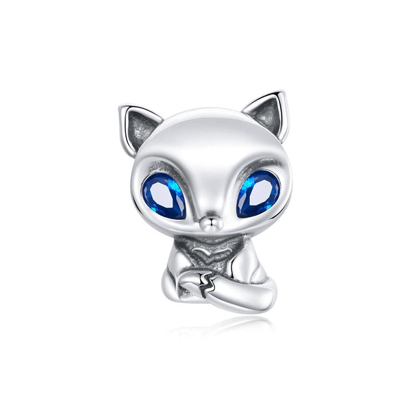 Fox Blue Eyes Sterling Silver Zircon CZ Bead Charm Bracelet Necklace
