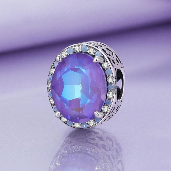Purple Symphony Sterling Silver Zircon CZ Bead Charm Bracelet Necklace
