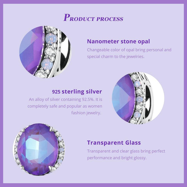 Purple Symphony Sterling Silver Zircon CZ Bead Charm Bracelet Necklace